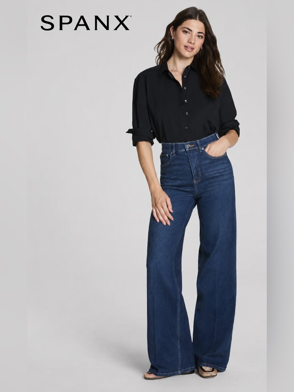 SPANX Dark Wash Flare Bootcut Jeans High Rise Size Large NWOT